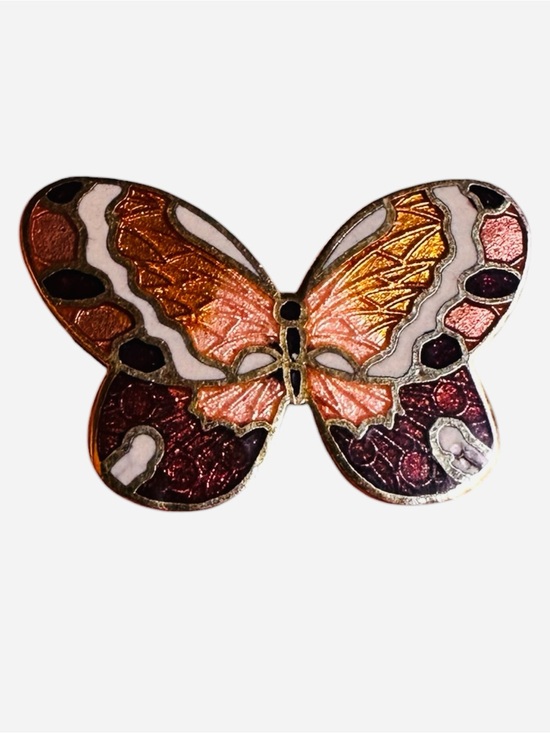 Jewelry - Butterfly Brooch Enamel Mauve Pink White Length Gold Tone